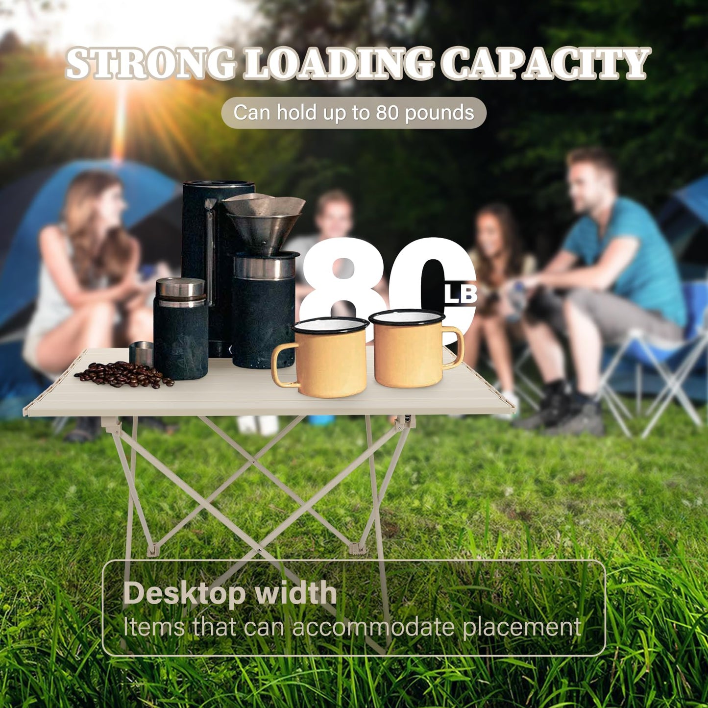 FAHKNS Portable Camping Table,Folding Side Table Aluminum Top for Camping Hiking Backpacking Outdoor Picnic（27" D x 18" W x 16" H，Off White）
