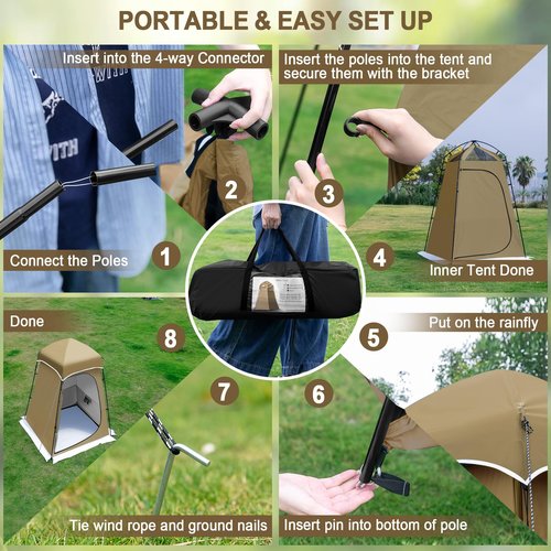 Camping Shower Tent, 7.9 FT Extra Tall Oversize Privacy Tent, Portable Outdoor Bathroom Toilet Tents with Floor, Easy Set Up Privacy Shelter for Dressing, Hiking, Fishing, UPF50+