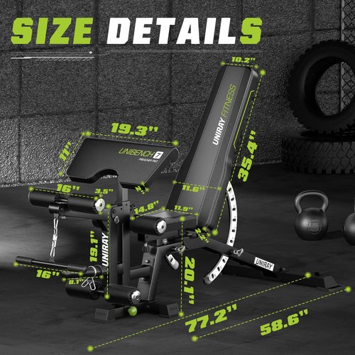 UNIRAY Weight Bench, Workout Bench for Home Gym with 1200 LBS Capacity, Adjustable Weight Bench with Heavy Duty Leg Extension and Preacher Pad, Gym Bench Incline Flat Decline for Bench Press Full Body Strength Training