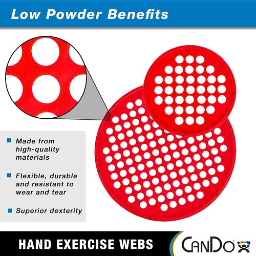 CanDo Hand Exercise Webs for Physical Therapy, Grip Strengthening, and Hand, Finger, Wrist Resistance Workouts, Portable Size, Low Powder, 14" Diameter, Red: Light