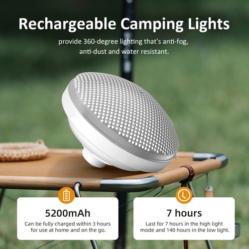Lisaavo Rechargeable Camping Light 5200mAh Camping Lights and Lanterns Rechar Tent Light Night Market Lights for Tent,White
