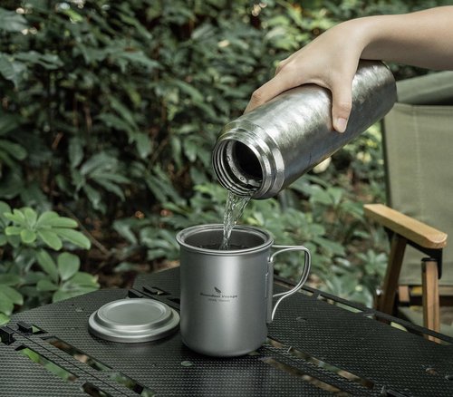 Boundless Voyage 450ml Titanium Cup with Tea Filter Folding Handles Outdoor Camping Ti Coffee Mug 15.2 fl oz Portable Lightweight Tea Maker