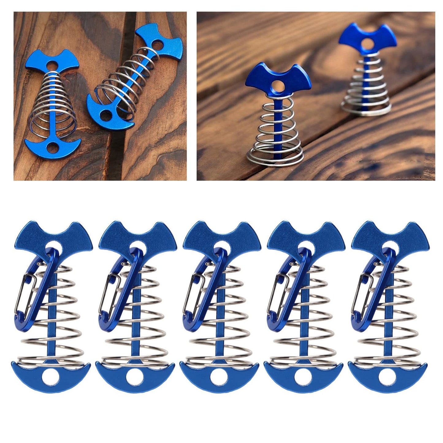 Socobeta Fishbone Tent Stakes, Easy Locking Tent Fixing Anchor Pegs Anti Slip 5pcs Adjustable Sturdy Spring Buckle Aluminum Alloy for Traveling(Blue)
