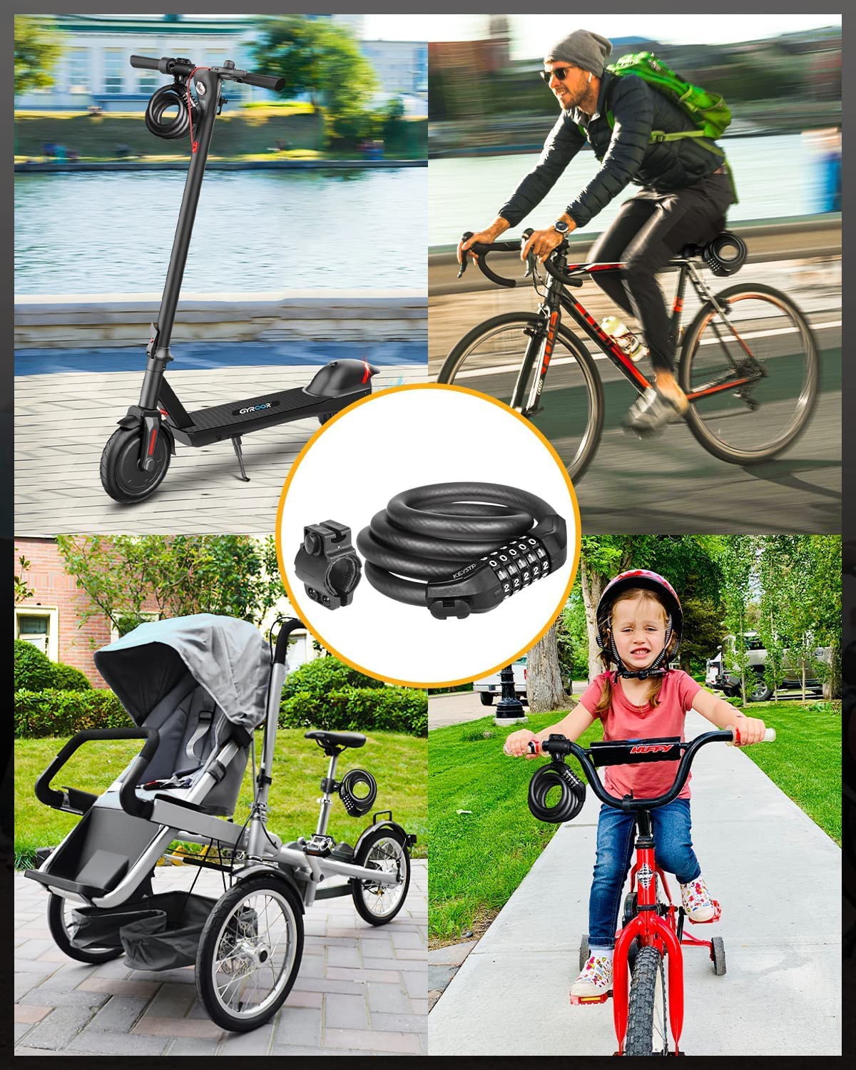 5-Dial Resettable Bicycle Lock - 4FT/1.2M Anti-Cut Cable Lock with Combination Code | Lightweight Security Chain for Mountain Bikes, E-Bikes, Scooters