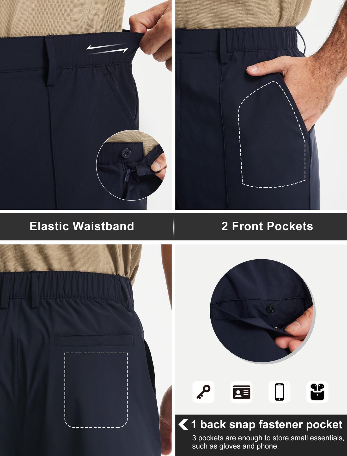 Libin Men's Classic Fit 9" Golf Shorts All Day Comfy Casual Shorts Quick Dry Lightweight Stretch Dress Travel Summer Clothing Work Outdoor Sports with Pockets Navy 32