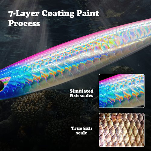FREGITO Fishing Jigs Vertical Saltwater Jigs Vertical Jigging Spoon Fishing Tuna Lures Boat Fishing Artificial Lures for Tuna, Grouper, Dogtooth, Snapper, Bass, Salmon 3pcs-(120g/150g/180g)