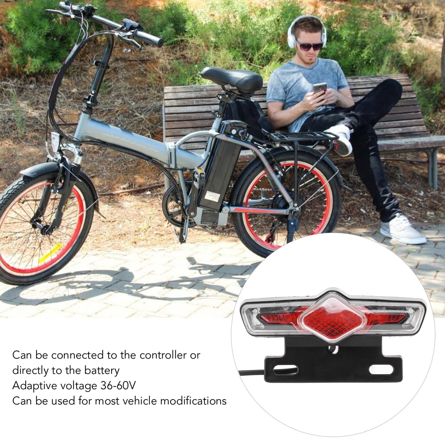 36V‑60V Electric Bike Warning Signal Light,Electric Bike Tail Light Turn Signal Two in One Warning Signal for Night Riding