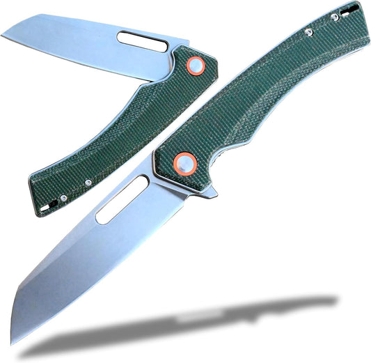 YAK & YETI Green Micarta Handle Folding Knife- Everyday Carry Knife for Men and Women - Indoor or Outdoor-Camping and Hunting knife-D2 steel Blade knives