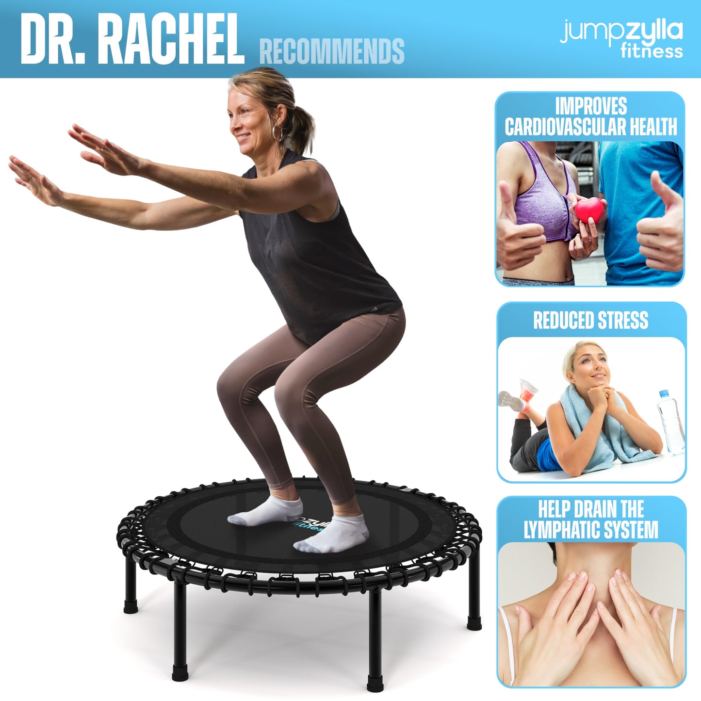 Jumpzylla Fitness Trampoline 40"| Foldable Mini Rebounder Trampoline for Adults with Bar | Durable, Quiet, Low-Impact Exercise Equipment for Indoor and Home Workouts (450 LBS Capacity)