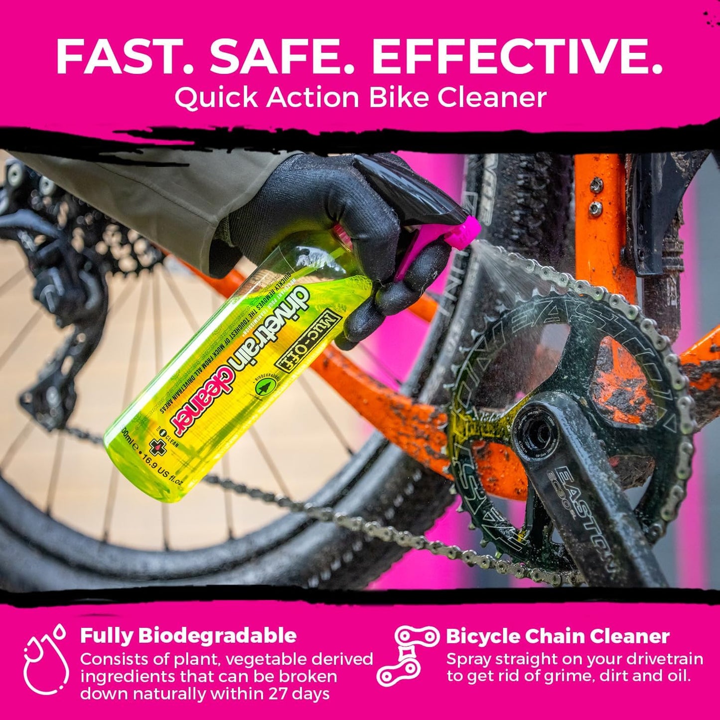 Muc-Off Bio Drivetrain Cleaner | Effective Biodegradable Bicycle Chain Cleaner and Degreaser Spray | Suitable for All Types of Bike