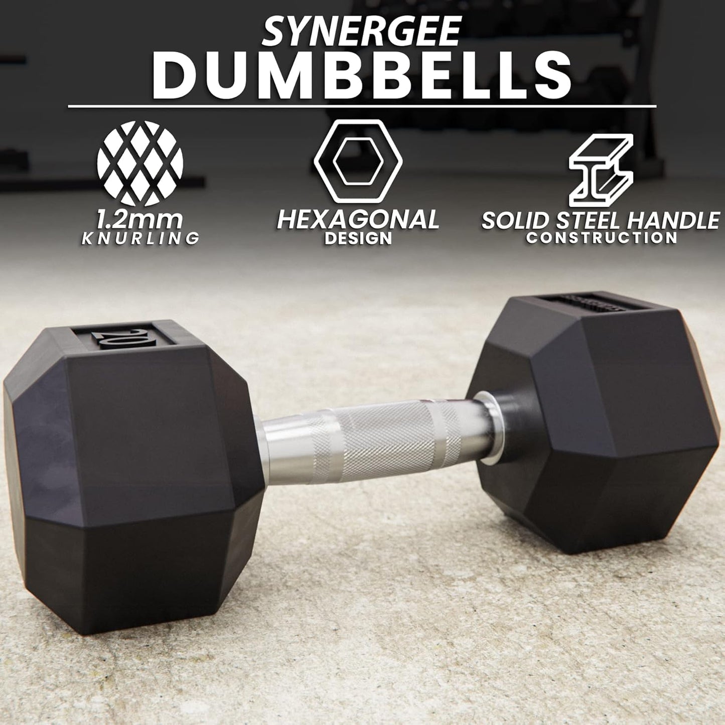 Synergee 20 LB Rubber Encased Hex Dumbbells with Chrome Handle. Sold Individually All Purpose Weights for Strength & Conditioning Training.