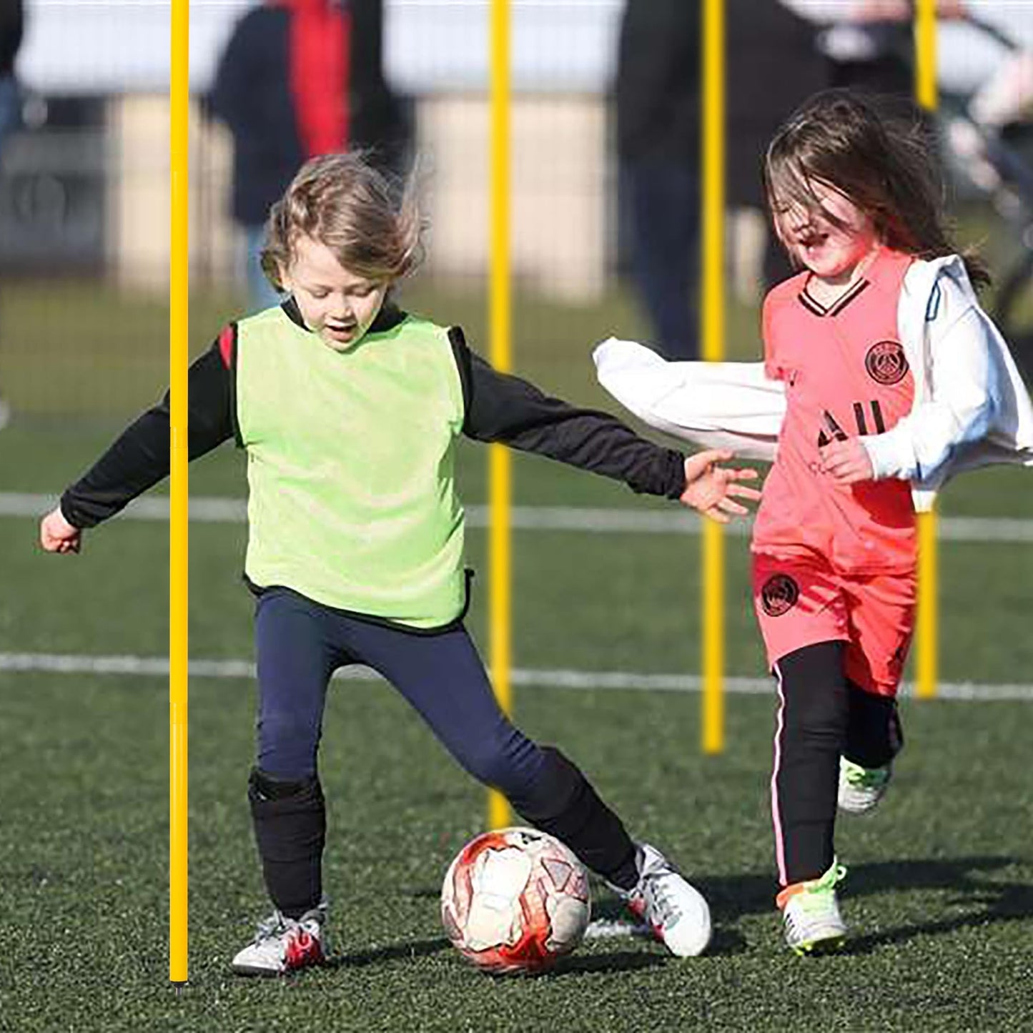 6 Pcs 5FT Agility Training Poles for Soccer,Basketball,Football,Dog,Horse Training-Adjustable Speed and Agility Training Equipment Sports Training Sticks with Ground Spring Nails and Storage Bag