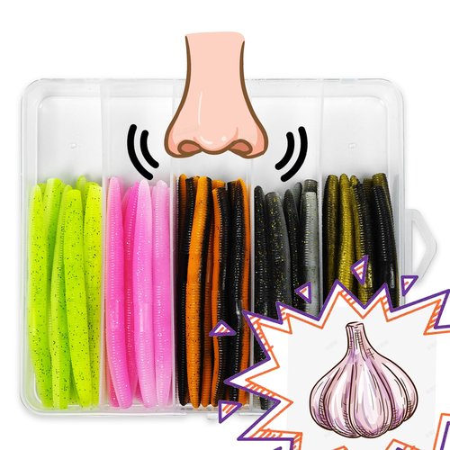 Senko Worms for Bass Fishing, 4.1'' Wacky Worms, Reaction Lure, 50PCS Soft Plastic Bait for Ned rig, Fishing Lure Kit for Freshwater Bass