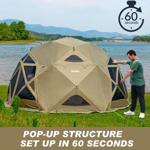 Thallike 8/10/12 Person Gazebo, Large Pop Up Hub Tent for Camping, 60 Second Set Up Tent Canopy Shelter Camping Shelter 145 sq. ft. Khaki