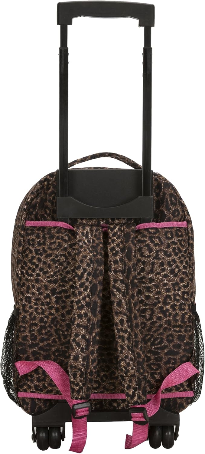 Rockland Double Handle Rolling Backpack, BLUELEOPARD, 17-Inch