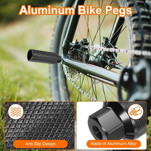 HARFINGTON Bike Pegs Aluminum Alloy Rear Stunt Pegs Anti-Skid Back Seat Stands Fit 3/8" Axles for Mountain Bike BMX, Black