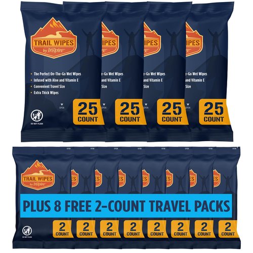 Inspire Trail Wipes | Camping Wipes Body Wipes Adults | Biodegradable Wipes For Camping, Travel, Gym With Aloe And Vitamin E | No Rinse Bathing Shower Wipes Women Or Men (100 Count (4 Packs Of 25))