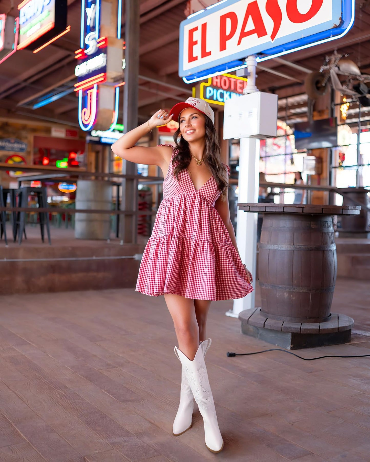 Ouepiano White Cowgirl Boots Women Cowboy Knee High Tall Boots Chunky Heel Pointed Toe Pull-On Western Wide Calf Boats Country Fashion (White, Size 8)
