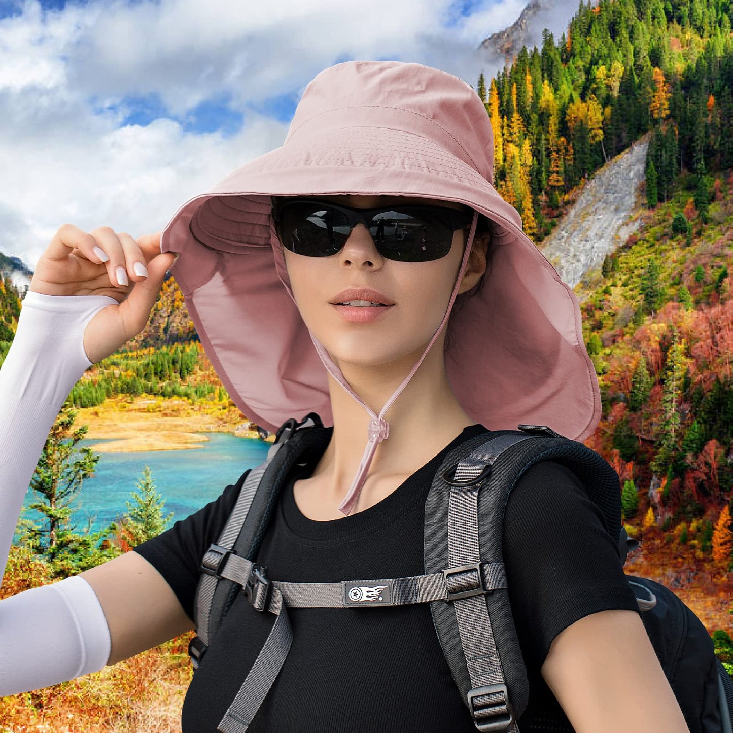 Sun Hats for Women Hiking Fishing Hat Wide Brim Hat with Large Neck Flap Sun Protection Hats for Men and Women Pink