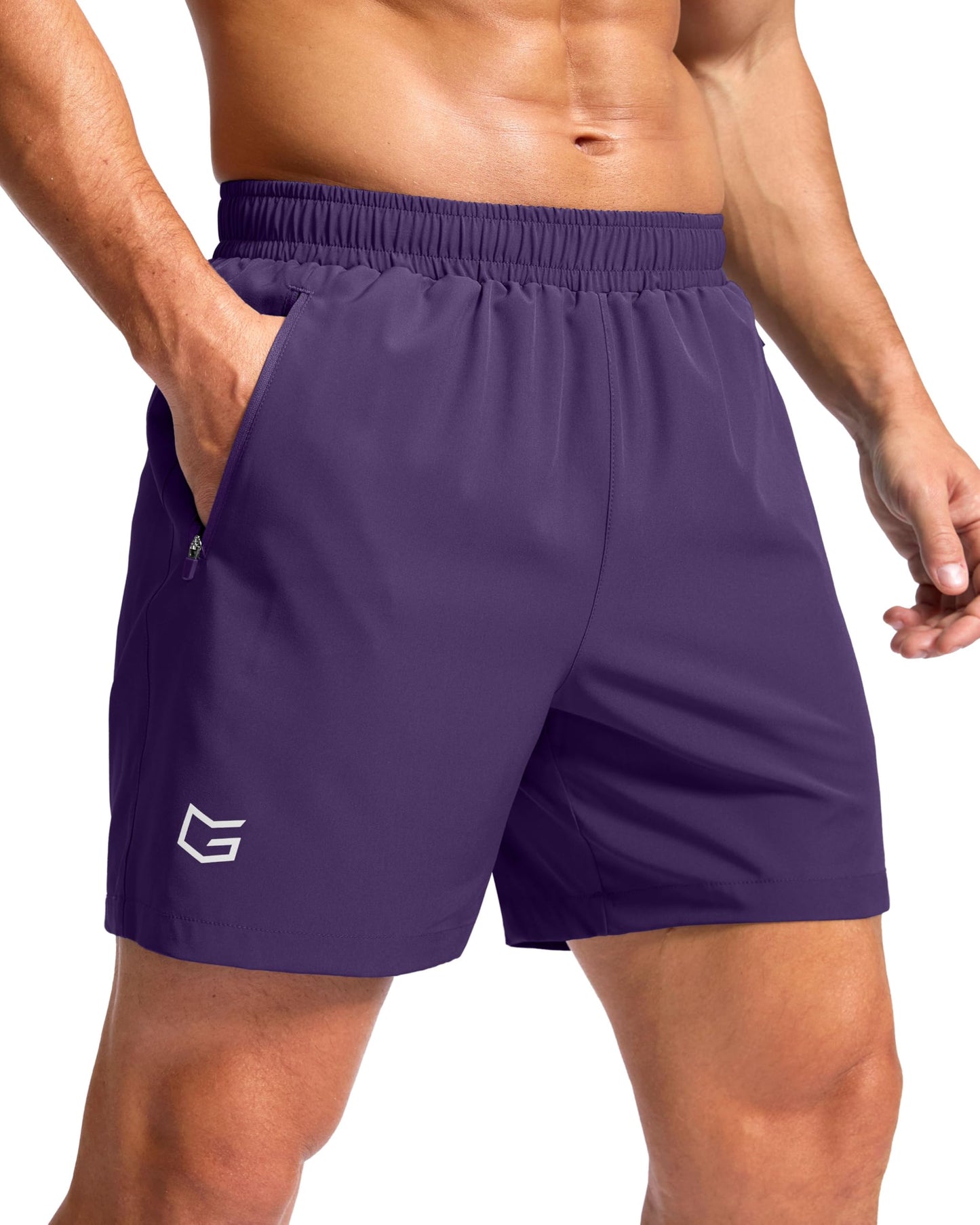 Men's Athletic Running Shorts with Zipper Pockets Quick Dry 7"/ 5"/ 9" Workout Gym Shorts for Basketball Hiking(Purple,5XS)