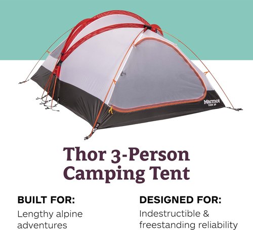 Marmot Thor 3-Person Tent | Easy Set-Up, Water-Resistant, Storm Ready, Blaze, 3 Person