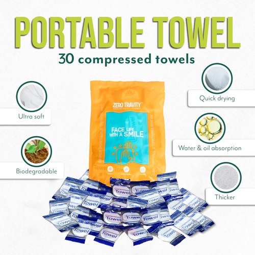 Zero Gravity Disposable Towels - 30pcs Compressed Ultra Soft Coin Tissue, Portable & Reusable Camping Personal Care Products, Recyclable Travel Towels