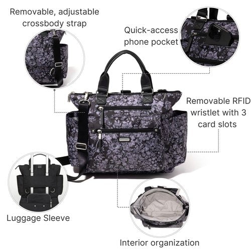 Baggallini Womens 3-in-1 Convertible Backpack, Black Hydrangea, One Size US