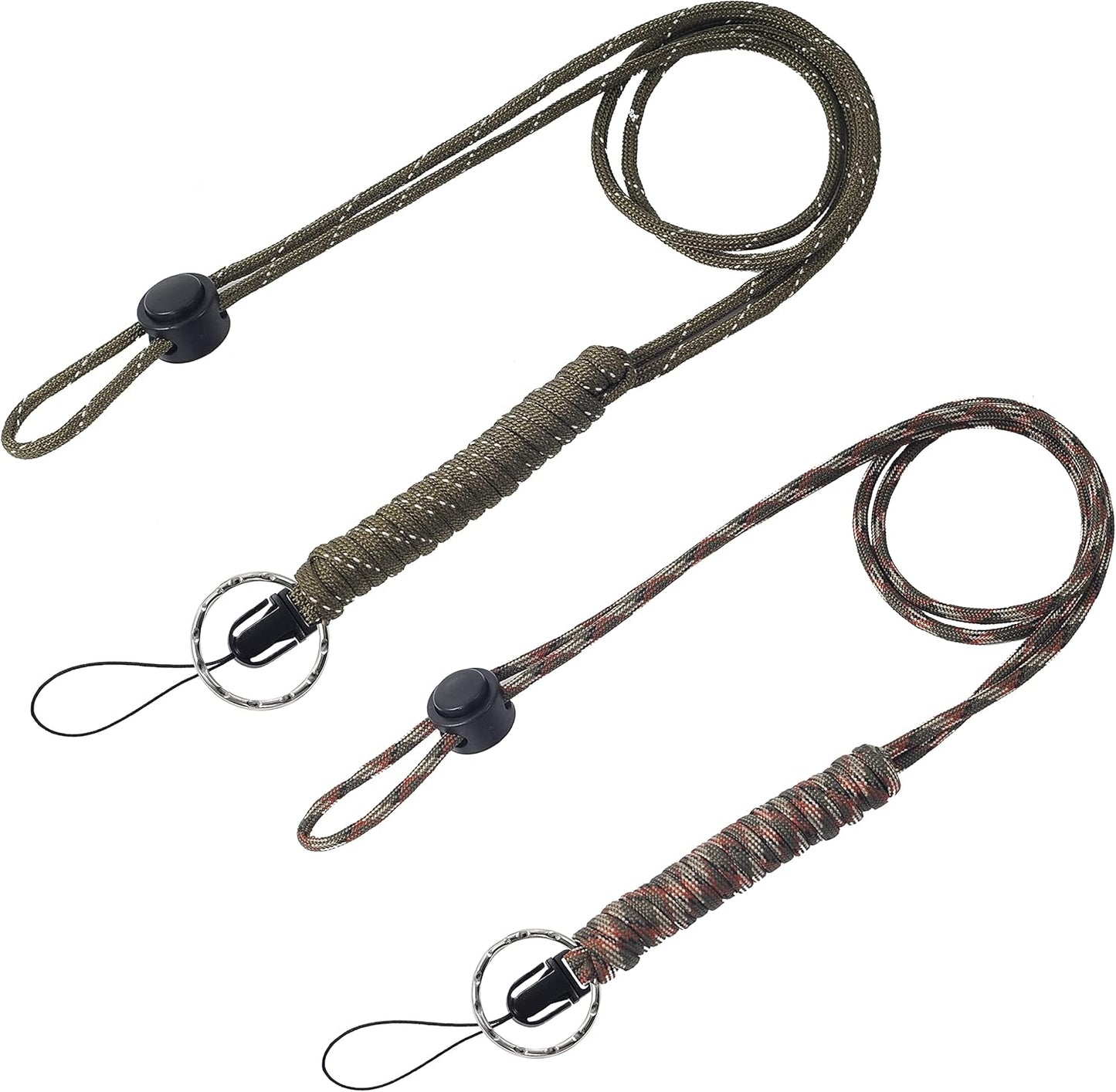 2 PACK 25 Inches Strong Paracord Survival Lanyard with Split Ring & Clip for Keys & ID holders, Phones