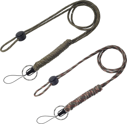 2 PACK 25 Inches Strong Paracord Survival Lanyard with Split Ring & Clip for Keys & ID holders, Phones