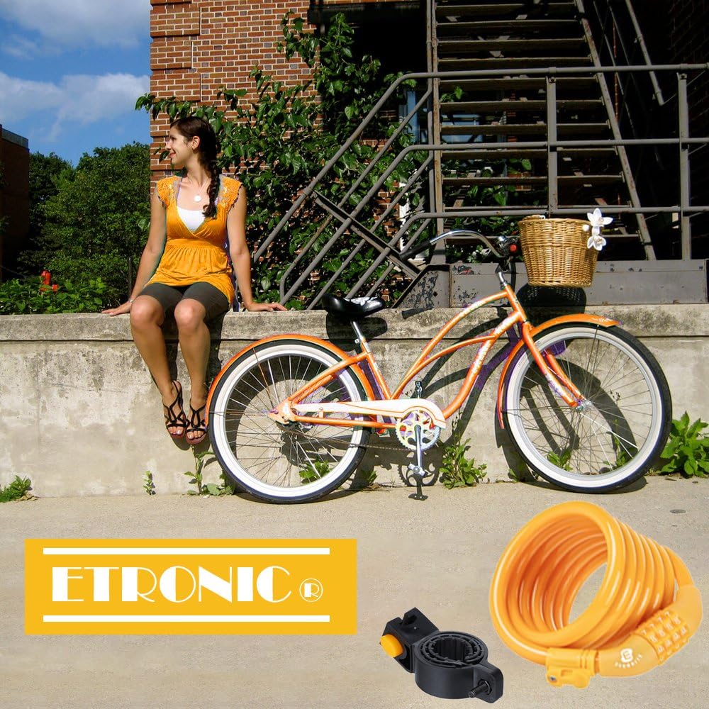 Secure Etronic 6ft Coiled Bike Lock - Resettable Combo Lock with Mounting Bracket