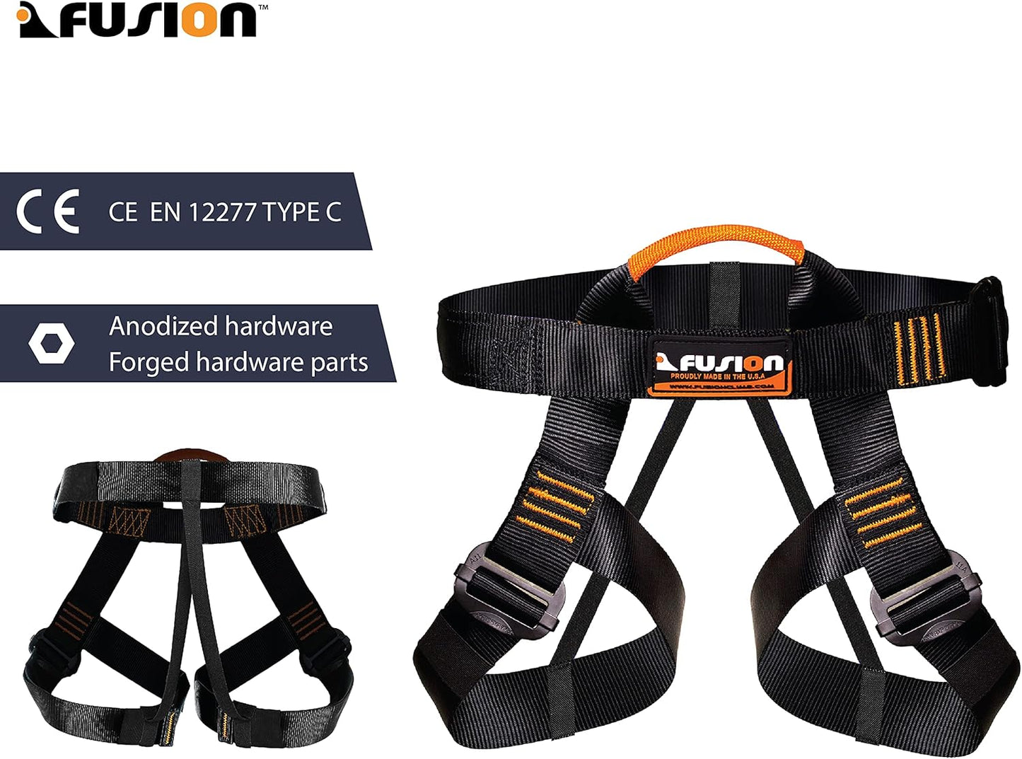 Rock Climbing Harness - Fusion Climb® - (5,000 LBS Rated) Professional Half Body Harness for Mountaineering, Tree Climbing, Ziplining, Rock Climbing, Rappelling - Heavy Duty Half Body Harness
