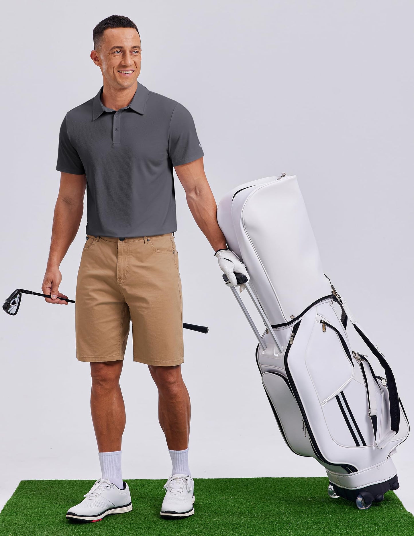 PINSPARK Mens Golf Shirts Moisture Wicking UPF 50 Polo Shirt Short Sleeve Quick Dry Golf Polos Casual Collared Shirt Men Dark Grey
