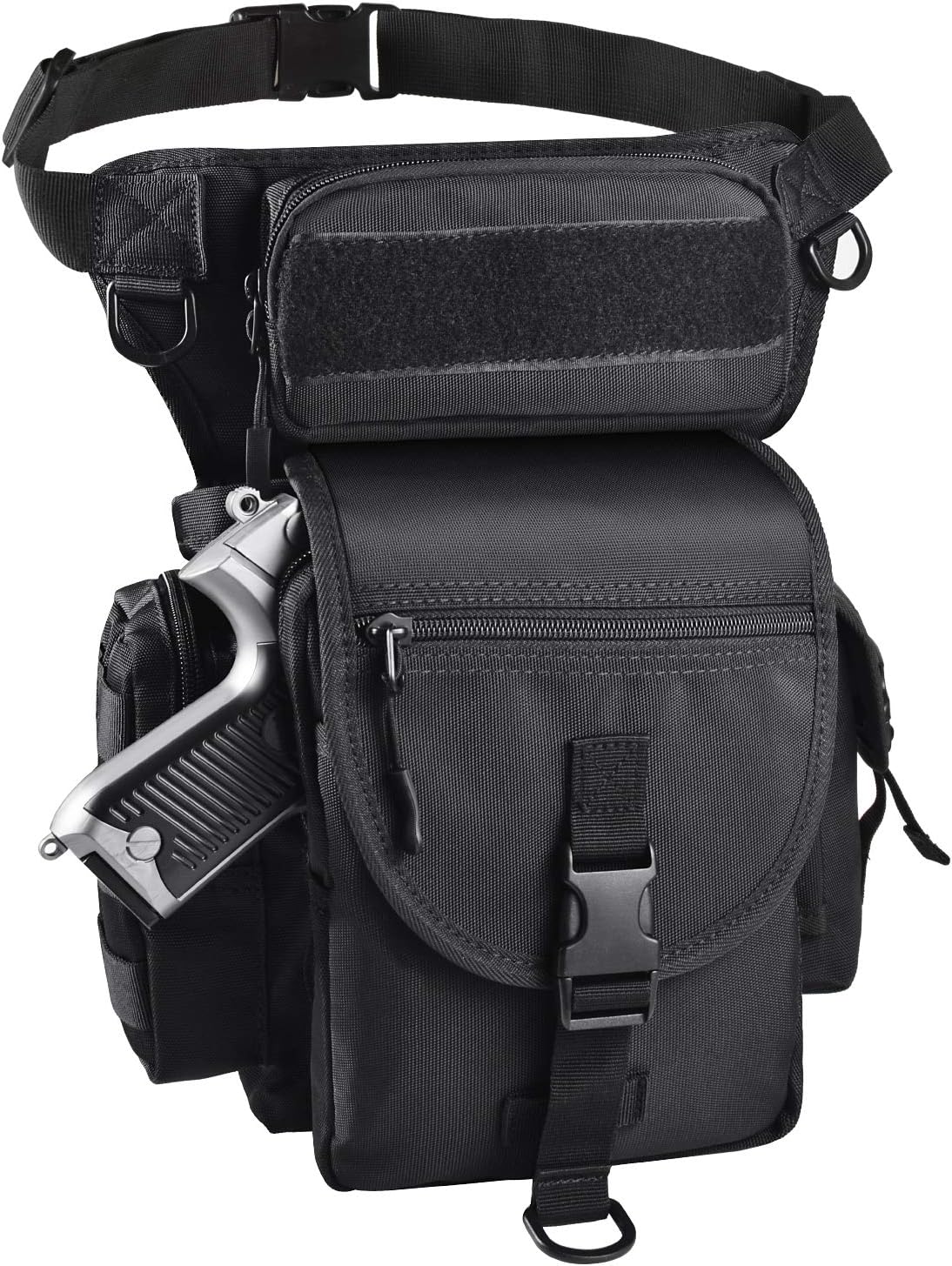 Tactical Drop Leg Bag with Pistol Holster - Leg Panel Thigh Leg Waist Bag Fanny Pack Multipurpose Carry Concealed Gun Ammo Pouch for Handgun Shooting Range Sport