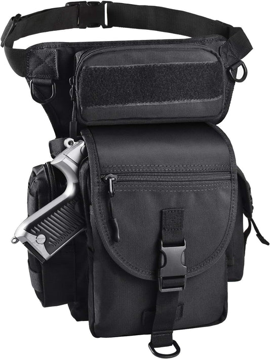 Tactical Drop Leg Bag with Pistol Holster - Leg Panel Thigh Leg Waist Bag Fanny Pack Multipurpose Carry Concealed Gun Ammo Pouch for Handgun Shooting Range Sport