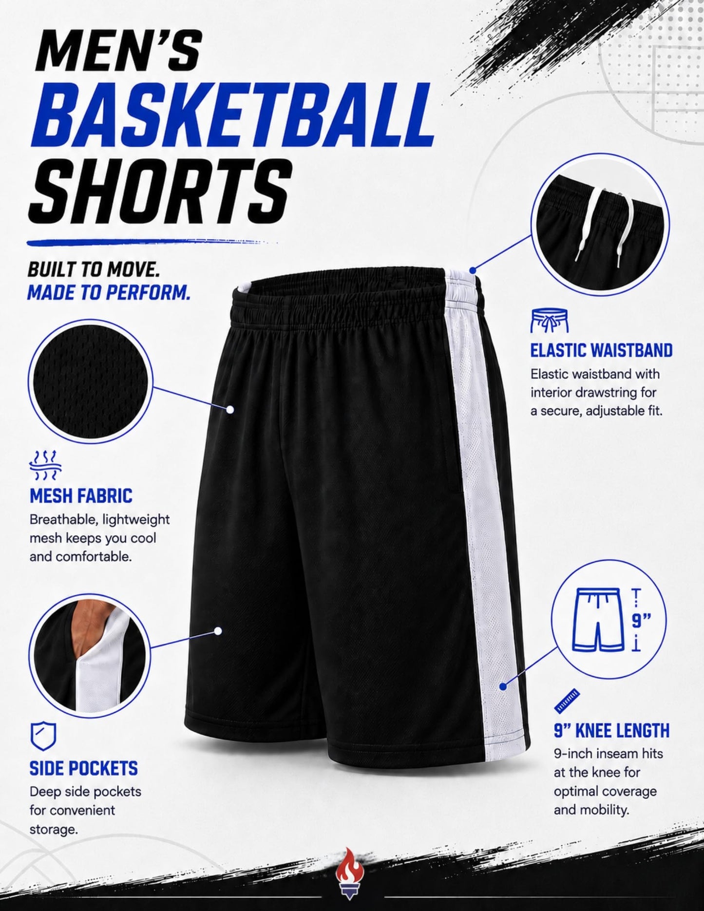 Liberty Imports 5 Pack Men's Quick Dry Athletic Basketball Shorts 9" Inseam with Pockets, Activewear for Workout Gym Running (Set 1, Large)