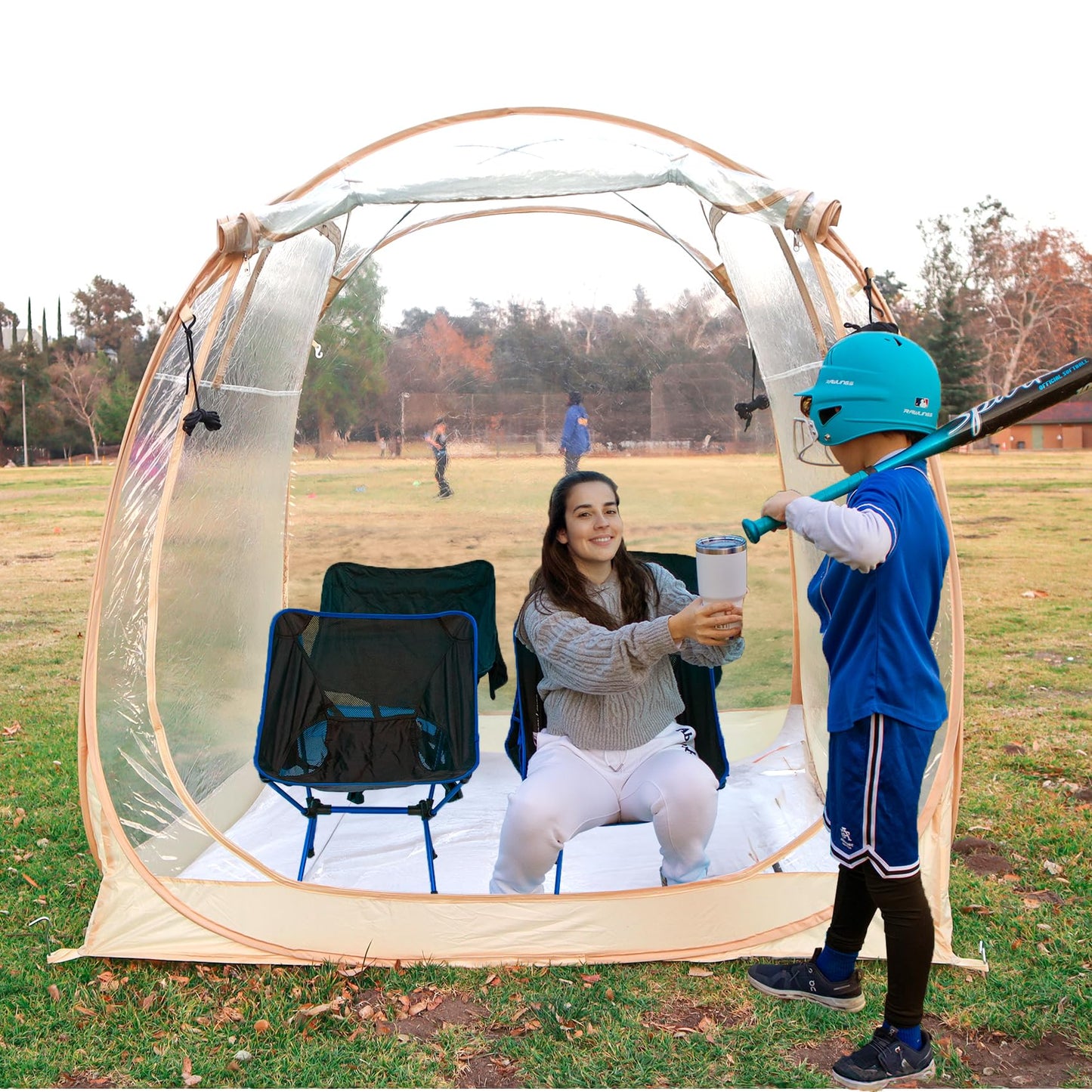 All Weather Proof Pod Sports Tent,Outdoor Weather Tent Sports Pod Pop Up Shelter with Sealed Floor,Pop Up Screen House with Carry Bag,Screen Room for Sport Event,Camping,Fishing-63"x63"x62"Clear