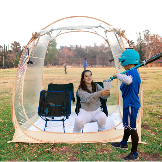 All Weather Proof Pod Sports Tent,Outdoor Weather Tent Sports Pod Pop Up Shelter with Sealed Floor,Pop Up Screen House with Carry Bag,Screen Room for Sport Event,Camping,Fishing-63"x63"x62"Clear