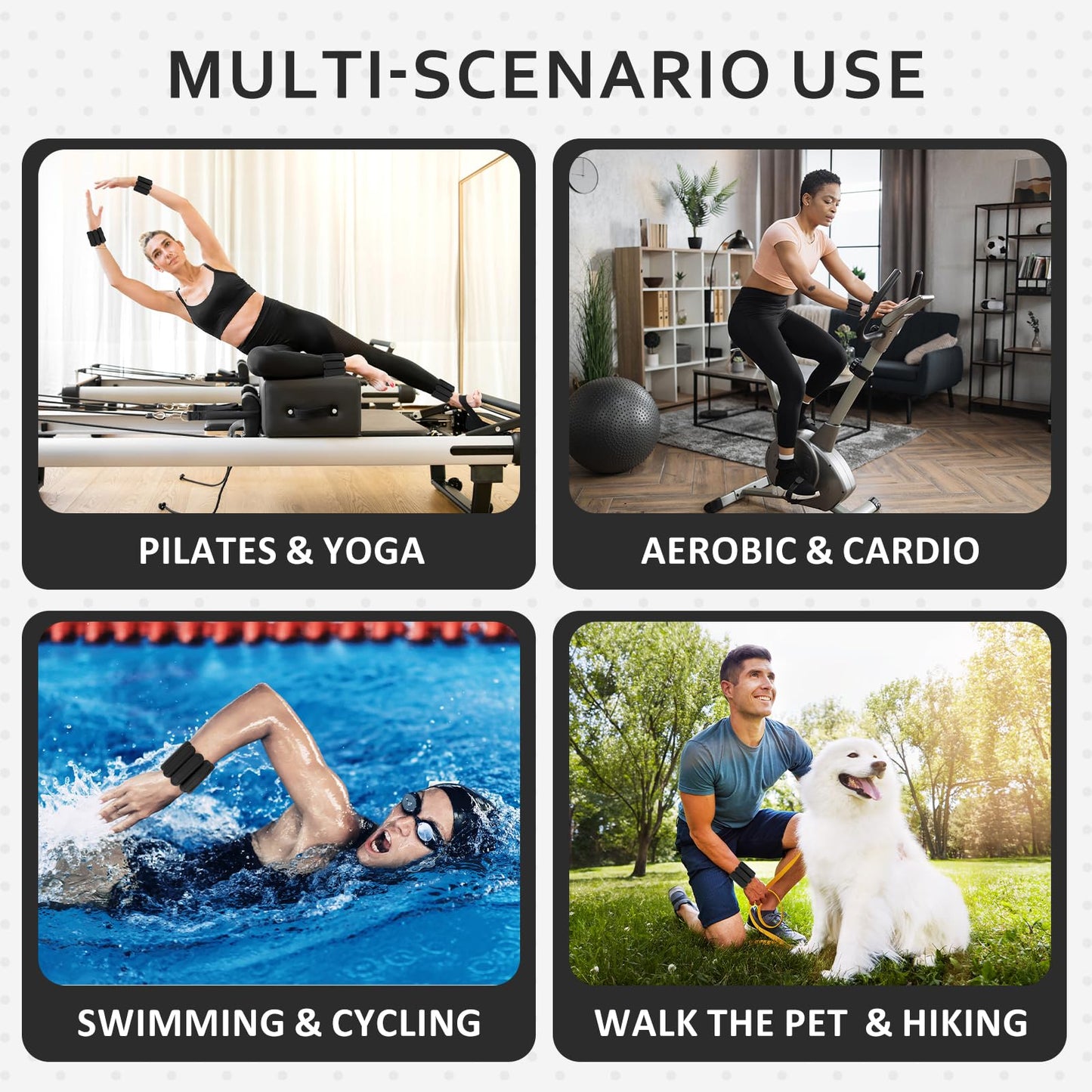 Adjustable Wrist & Ankle Weights Set of 2(1Lbs Each), Premium Silicone Wearable Weight Bracelets, Fits for Yoga, Pilates, Home Gym Workout, Dance, Pool Exercises, Jogging, Cardio, Strength Training (Black)