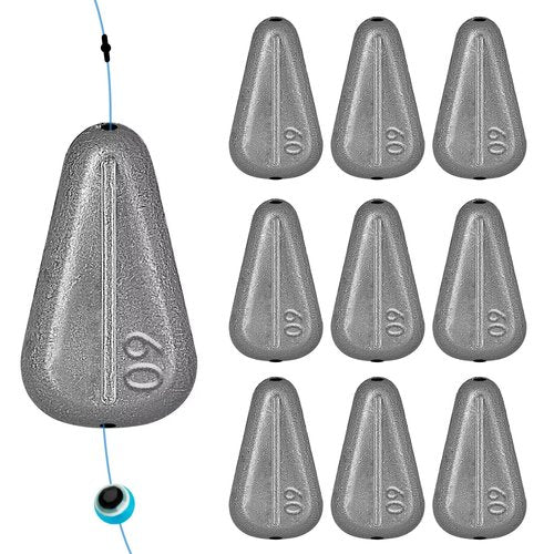 THKFISH Fishing Weights Sinkers No Roll Sinkers Lead Weights No Snag Flat Inline Sinkers for Catfishing Rigs Saltwater Freshwater-60G-10PCS