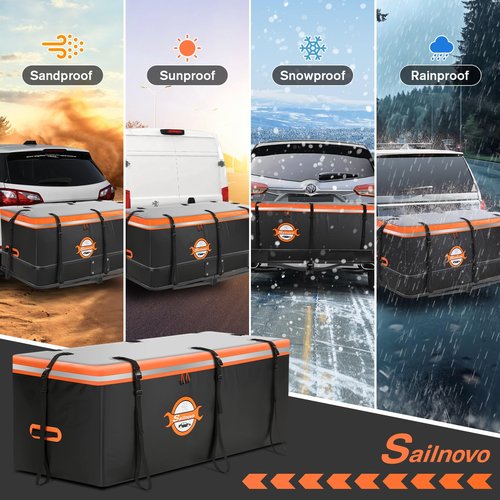 Sailnovo Hitch Cargo Carrier Soft Shell Bag Waterproof 20 Cubic Feet Cargo Bag for Hitch Carrier, PVC Trailer Hitch Storage Bag with 8 Reinforced Straps & Combination Lock & Storage Bag