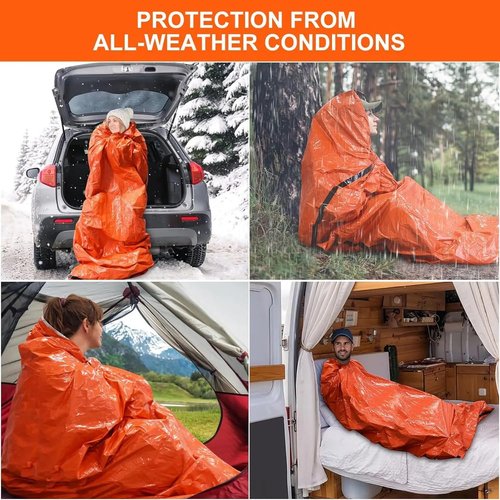 Emergency Sleeping Bags 2 Pack for Survival. Emergency Thermal Blanket Survival Gear Bivy Sack. Survival Bag. Emergency Go Bag Supplies. Cold Weather Protection from Exposure