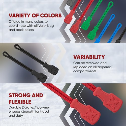 Vertx Rapid Access Zipper Pull Tab Kit, Replacement Puller for Backpack, Luggage, Bag, Handbag, Red