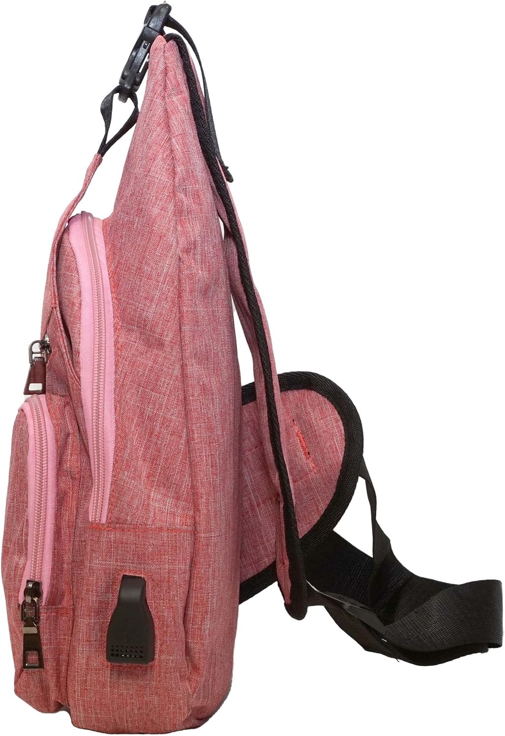 Anti-Theft Daypack Crossbody Sling Backpack, USB Charging Connector Port, Lightweight Day Pack for Travel, Hiking, Everyday, Regular, Black