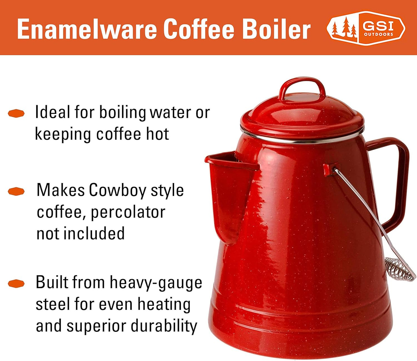 GSI Outdoors 20 Cup Coffee Boiler Design to be Sturdy for The Campsite, RV or Farmhouse Kitchen