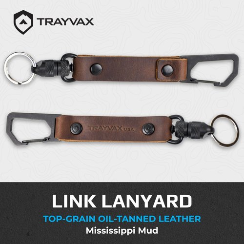 Trayvax Link Lanyard Leather Keychain, Quick Release Carabiner Clip Key Chain for Men and Women, Stainless Steel, Mississippi Mud