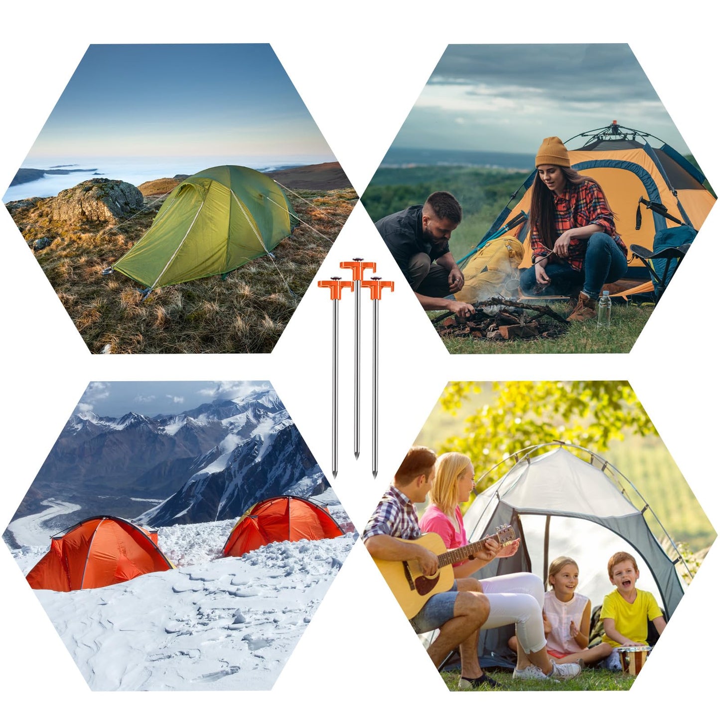 Tiomues Tent Stakes, 10PCS Heavy Metal Tent Pegs, Professional Camping Tools for Outdoor Trips, Suitable for Strong Winds and Various Ground Tent Pegs, Designed for Camping (10, Red)
