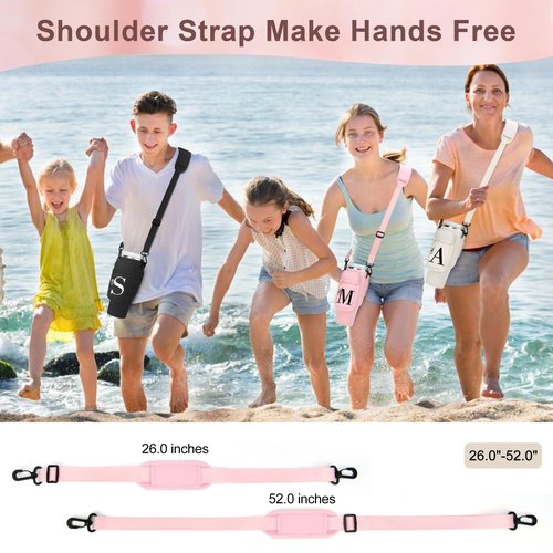 Water Bottle Holder with Adjustable Strap for Stanley Cup 40 oz Tumbler with Handle, Personalized Initial, Neoprene Water Bottle Carrier Bag with Phone Pocket & Carabiner for Stanley Cup Accessories