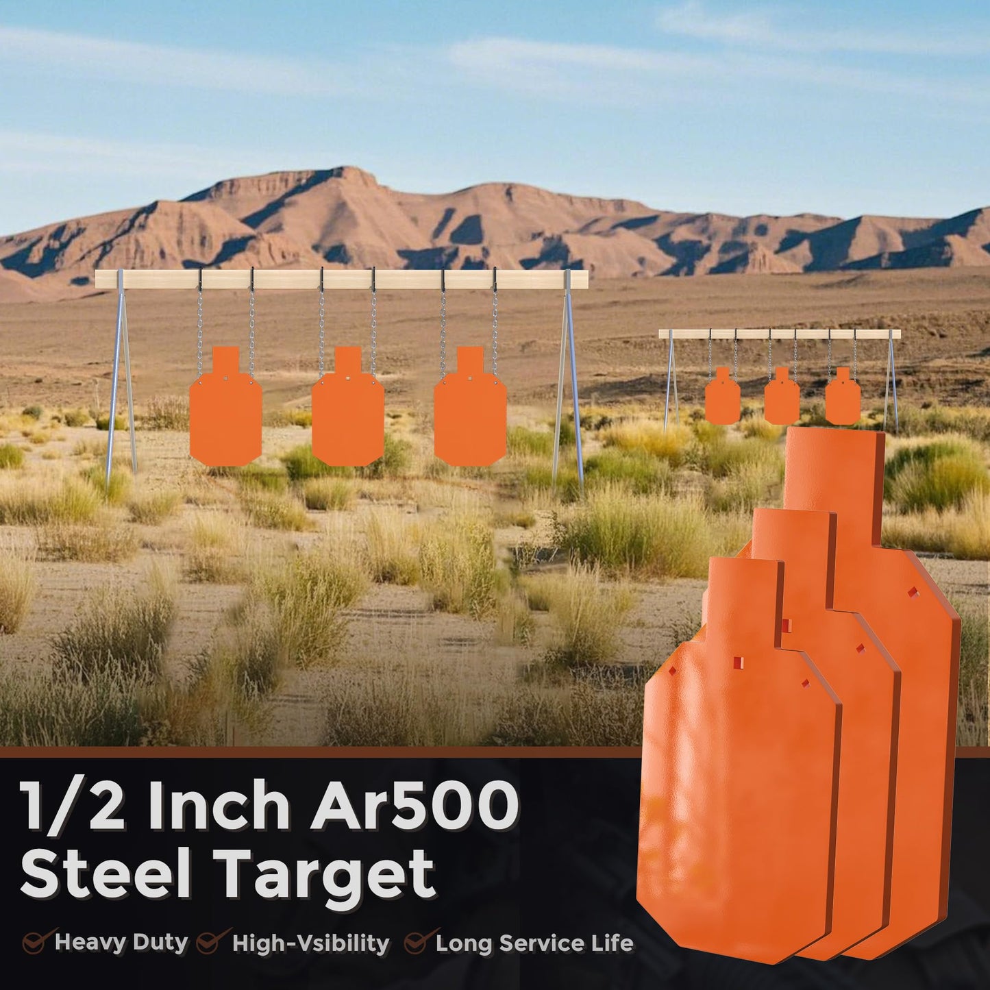 Ar 500 Steel Target 1/2 Inch Thick - Heavy Duty 12" x 20" Steel Silhouette Target, Laser-Cut Steel Plate Targets for Shooting, Metal Targets for Shooting Range, Neon Orange Color
