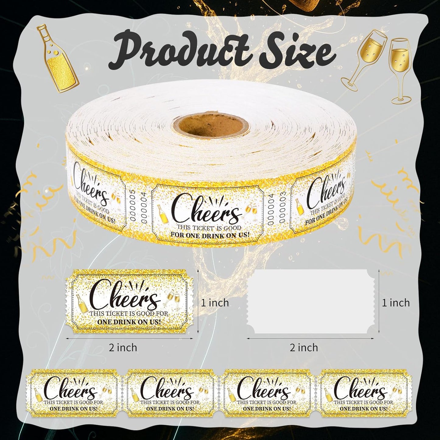 1000 Pcs Drink Ticket Single Raffle Tickets Roll Cocktail Design Free Drink Ticket for Events Wedding Work Formal Parties Leisure Class Reward