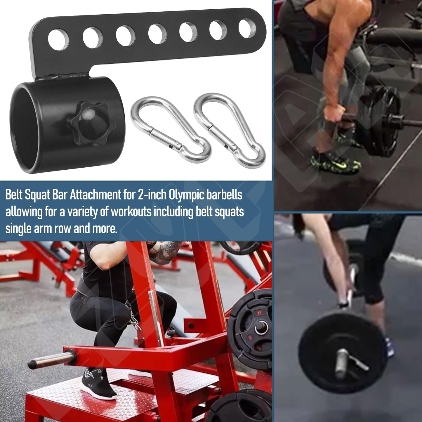 EZYPAK Belt Squat Bar Machine Attachment for 2 inch Olympic Barbell Bar, Black, 500 lbs Withstands, Attachments for Home Gym Workout